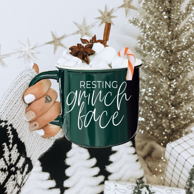 Grinch Face Mug 14.5oz Ceramic Campfire Mug Red Green Funny Holiday Coffee Cup